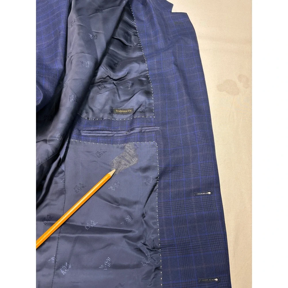 Jos A Bank Reserve Silk Wool Blazer Mens 40R Blue Burgundy Plaid Granada Sport